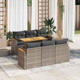 7 Piece Garden Sofa Set with Cushions Grey Poly Rattan Acacia 3327448