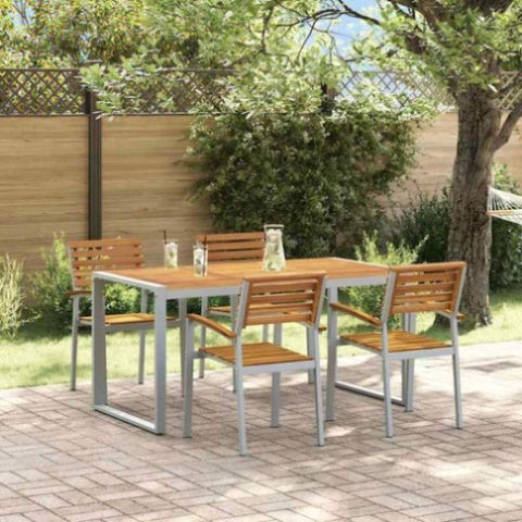 Garden Dining Set 5 pcs Grey and brown Solid acacia wood 3284361