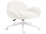 Makeup Vanity Chair, Cute Fluffy Desk Chair with Rolling Wheels for Bedroom Living Room, Cream White T3398P328290