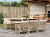 7 Piece Garden Dining Set with Cushions Beige Poly Rattan 3210730