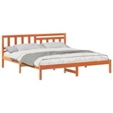 Bed Frame with Headboard Wax Brown 200 x 200 cm Solid Pine Wood 872220