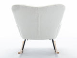 New Modern Teddy Fabric Tufted Upholstered Rocking Chair with pull-out footrest, White W1397P154349