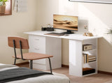 Computer Desk, Writing Table, PC Workstation with 3 Storage Shelves and Drawers, Silver Handle, for T3398P423542