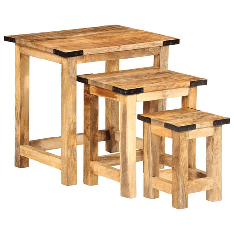 ZNTS Nesting Side Tables 3 pcs Solid Rough Wood Mango 358502
