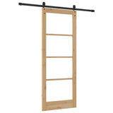 Sliding Door Natural 83 x 211 cm Solid Pine Wood and Glass 3332335