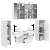 Bathroom Furniture Set 6 pcs White Engineered Wood and Glass 3407111