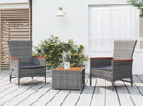 3 Piece Garden Lounge Set Grey Poly Rattan&Solid Wood Acacia 3157667