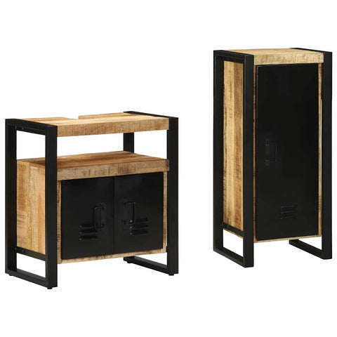 Bathroom Furniture Set with Shelf 2 pcs Brown Solid Mango Wood 3305608