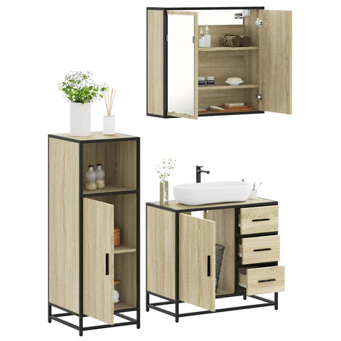 ZNTS 3 Piece Bathroom Furniture Set Sonoma Oak Engineered Wood 3300956