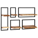 Wall Shelf Set 5 Pieces Solid Acacia Wood and Steel 246014
