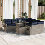 9 Piece Garden Sofa Set with Cushions Grey Poly Rattan Acacia 3326452