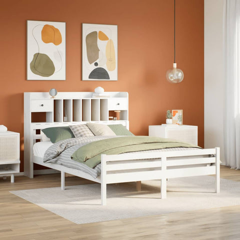 Bookcase Bed without Mattress White 140x200cm Solid Wood Pine 3322264