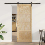 Sliding Door Natural and Black 83 x 211 cm Solid Pine Wood 3333198