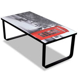 Coffee Table with Telephone Booth Printing Glass Top 241176
