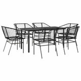 7 Piece Garden Dining Set Black Poly Rattan Glass 3334587