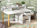Two-Piece Children Study Table with Hutch, Kids Desk and Chair Set with Storage, Drawer, Shelves, T3398P422130