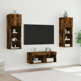 4 Piece TV Wall Cabinets with LED Lights Smoked Oak 3216580
