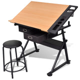 Two Drawers Tiltable Tabletop Drawing Table with Stool 20087