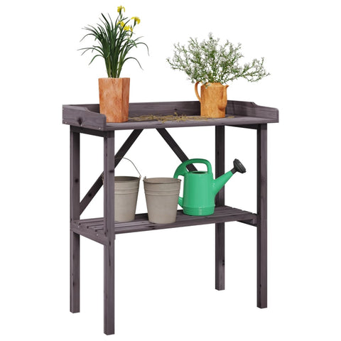Plant Table with Shelf Grey 78x38x82.5 cm Solid Wood Fir 156351