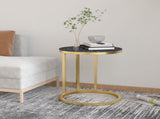 Side Table Gold and Black Marble 45 cm Tempered Glass 331663