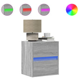 ZNTS Wall-mounted Bedside Cabinet with LED Lights Grey Sonoma 3307971