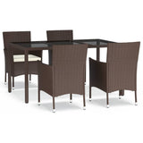 5 Piece Garden Dining Set with Cushions Brown Poly Rattan 3187444