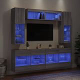6 Piece TV Wall Cabinet Set with LED Lights Grey Sonoma 3216802