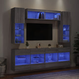 6 Piece TV Wall Cabinet Set with LED Lights Grey Sonoma 3216802