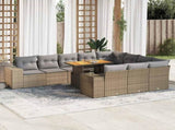 10 Piece Garden Sofa Set with Cushions Beige Poly Rattan Acacia 3327426