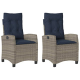 Reclining Garden Chairs 2 pcs with Cushions Grey Poly Rattan 365223