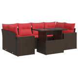 7 Piece Garden Sofa Set with Cushions Brown Poly Rattan Acacia 3326275