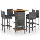 9 Piece Garden Bar Set with Cushions Poly Rattan Grey 3095456