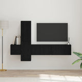 TV Cabinet Set Wall-mounted 5 pcs Black Oak Engineered Wood 3393481