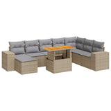 ZNTS 9 Piece Garden Sofa Set with Cushions Grey Poly Rattan Acacia 3327413