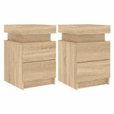 Bedside Cabinets with LED Lights 2 pcs Sonoma Oak 35x39x55 cm 836754