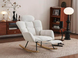 Teddy Fabric Tufted Upholstered Rocking Chair Padded Seat with Headrest and Foldable footrest For W1397P232247