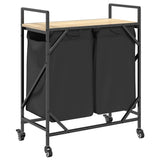 Laundry Basket 2 Compartments with Wheels Sonoma Oak 859096