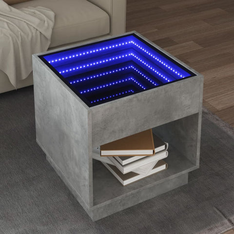 ZNTS Coffee Table with Infinity LED Concrete Grey 50x50x50 cm 847654