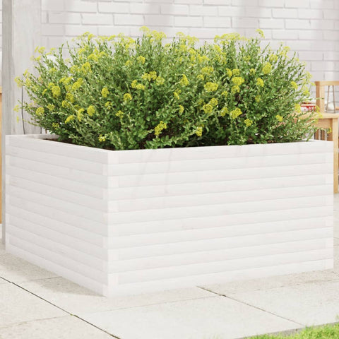 ZNTS Garden Planter White 90x90x46 cm Solid Wood Pine 3282425