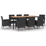 9 Piece Garden Dining Set with Cushions Black Poly Rattan 3187463