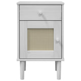 ZNTS Bedside Cabinet SENJA Rattan Look White 40x35x65 cm Solid Wood Pine 358014