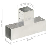 Post Connectors 4 pcs T Shape Galvanised Metal 81x81 mm 145464
