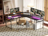 'L' Shaped Work Desk, with LED Lights - Black T3398P344516