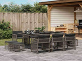 11 Piece Garden Dining Set with Cushions Grey Poly Rattan 3211688
