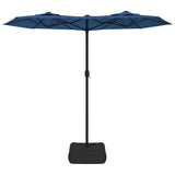 Double-Head Garden Parasol with LEDs Azure Blue 316x145 cm 362976
