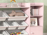 Kids Toy Organizers and Storage with 8 Removable Storage Bins and Bookshelf, Pink T3398P554274
