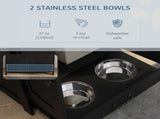 Pet Feeding Station with Raised Dog Bowls, Adjustable Panel, Hooks, Black T3398P425299