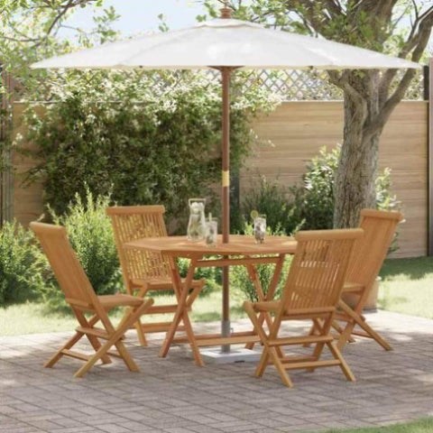 Garden Dining Set Folding 5 pcs Brown Solid Teak wood 3385969