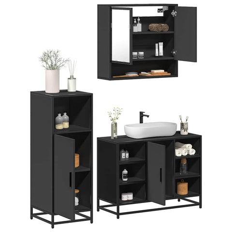 ZNTS 3 Piece Bathroom Furniture Set Black Engineered Wood 3301000
