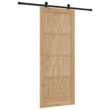 Sliding Door Natural and Black 86 x 211 cm Solid Pine Wood 3445457